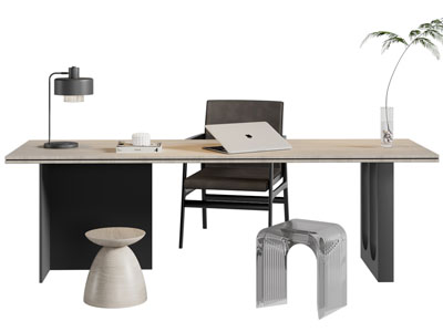 现代书桌椅组合3d模型 现代书桌椅组合