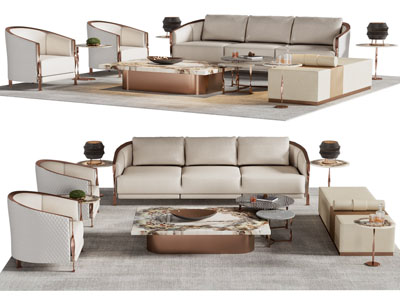 新中式多人 单人沙发和茶几组合