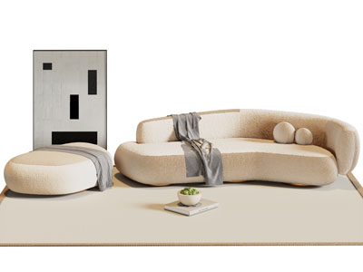 现代奶油风异形多人沙发 沙发凳子 地画3d模型 现代奶油风异形多人沙发 沙发凳子 地画