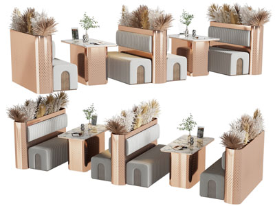 现代饭店卡座餐桌椅组合