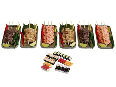 现代烤肠 寿司 水果食物