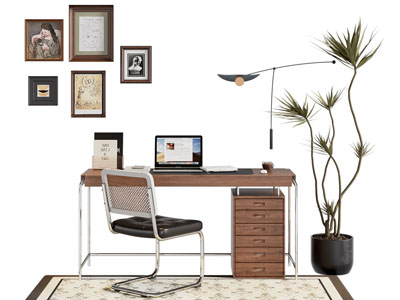 现代书桌椅组合 挂画3d模型 现代书桌椅组合 挂画