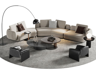 现代弧形多人沙发 茶几组合3d模型 现代弧形多人沙发 茶几组合