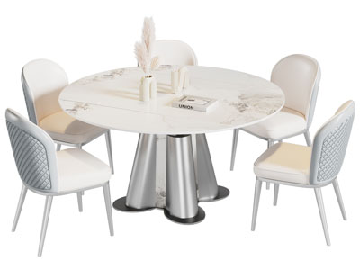 现代圆形大理石餐桌椅组合