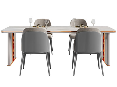 现代长方形餐桌椅组合