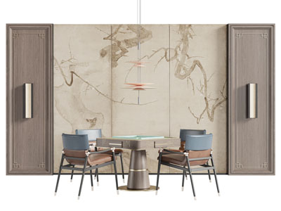 新中式麻将娱乐桌椅组合 背景墙