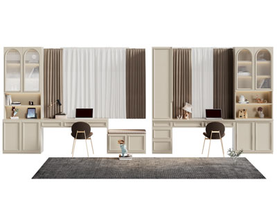 法式书桌椅组合 书柜3d模型 法式书桌椅组合 书柜