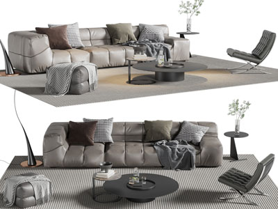 现代多人沙发 休闲椅子和茶几组合