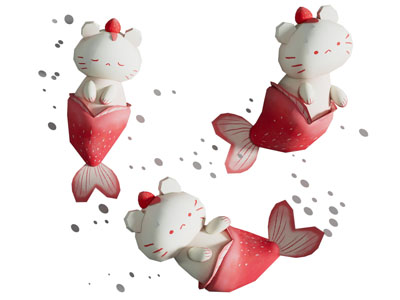 现代美猫鱼雕塑雕刻摆件3d模型 现代美猫鱼雕塑雕刻摆件