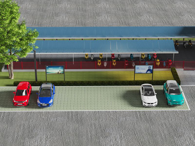 现代地面停车场 停车棚 汽车