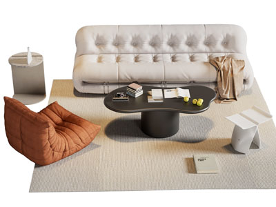 现代奶油风多人沙发 懒人沙发 茶几组合