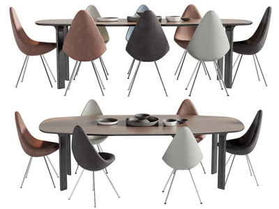 现代长方形餐桌椅组合