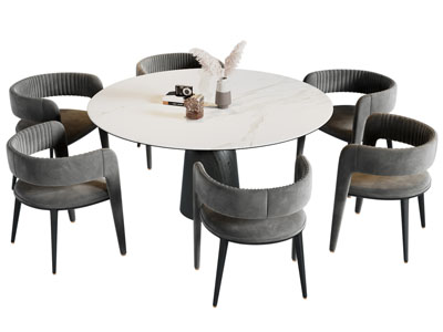 现代圆形餐桌椅组合