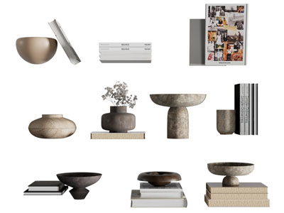 现代陶艺器皿 书本摆件组合