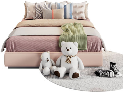 现代儿童床 玩偶