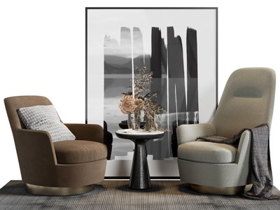 现代单人沙发 边几 地画