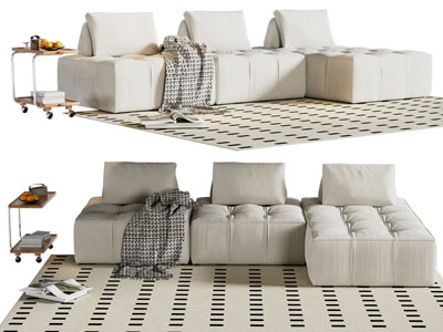 现代奶油风转角多人沙发3d模型 现代奶油风转角多人沙发