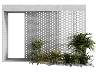 侘寂风水泥砖隔断 花草景观园艺小品