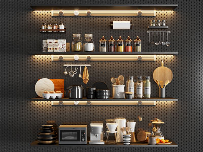 现代洞洞眼墙面收纳架 调料瓶 碗碟厨具组合