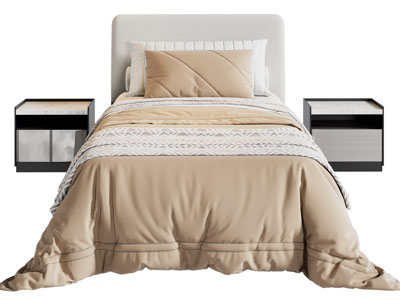 现代单人床 床头柜