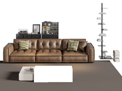 现代中古风多人沙发 边柜 书架3d模型 现代中古风多人沙发 边柜 书架