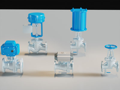 现代气动调节阀们 管道阀门 水泵阀门3d模型 现代气动调节阀们 管道阀门 水泵阀门