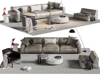 现代多人 单人沙发和茶几组合