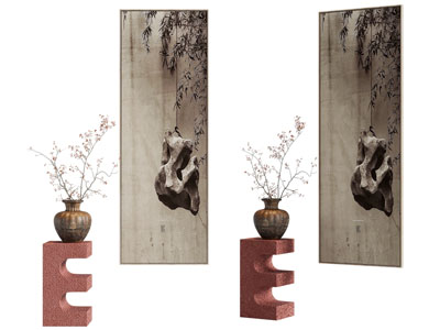 新中式装饰挂画 陶艺花瓶摆件3d模型 新中式装饰挂画 陶艺花瓶摆件