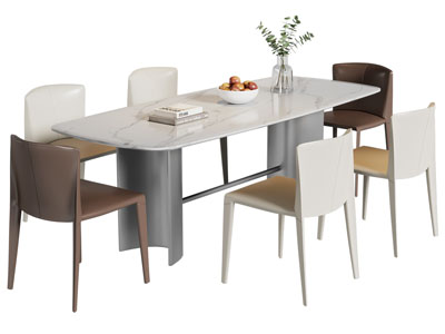 现代长方形大理石餐桌椅组合