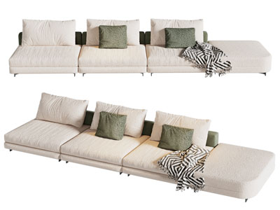 现代奶油风多人沙发3d模型 现代奶油风多人沙发