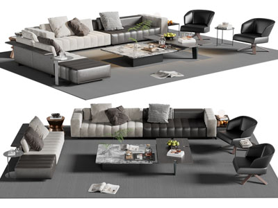 现代多人沙发 休闲椅子和茶几组合