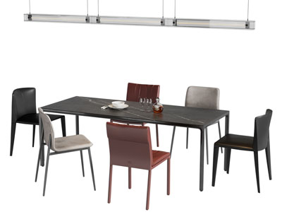 现代长方形大理石餐桌椅组合