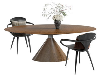 现代中古风圆形餐桌椅组合