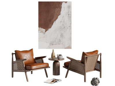 现代中古风休闲椅子 餐椅 挂画