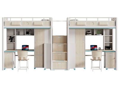 现代学生宿舍带书桌 衣柜的上下床