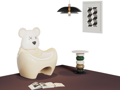 现代小熊单人沙发 吊灯 挂画