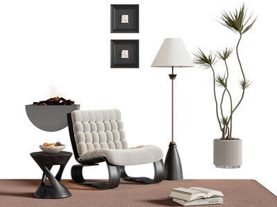 现代单人沙发 边几 落地灯