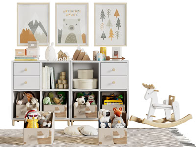 现代儿童玩具收纳装饰柜 玩偶 木马