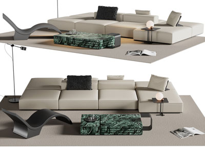 现代双向多人沙发 躺椅和茶几组合