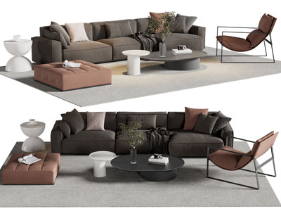 现代布艺多人沙发 休闲椅子和茶几组合