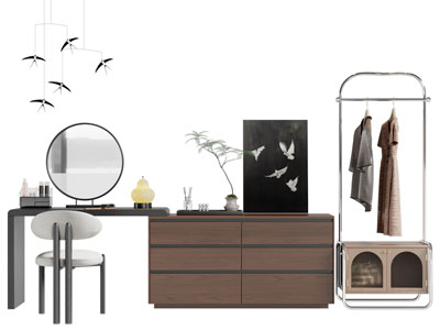 现代中古风化妆 梳妆台 衣架