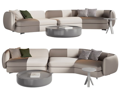 现代弧形多人沙发 茶几组合3d模型 现代弧形多人沙发 茶几组合