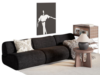 现代布艺多人沙发 边几3d模型 现代布艺多人沙发 边几