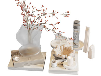 现代磨砂花瓶花卉 书本 烛台 摆件组合