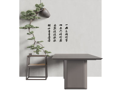 新中式书桌 景观背景墙3d模型 新中式书桌 景观背景墙