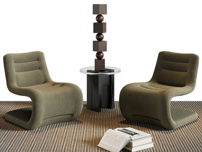 现代单人沙发 边几