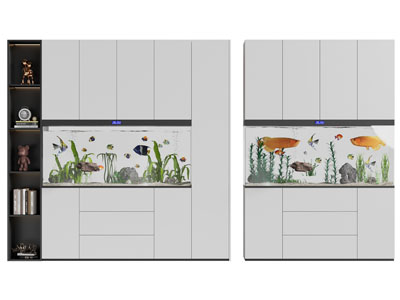 现代带鱼缸水族的装饰柜