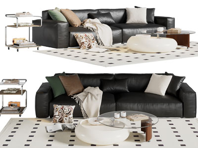 法式皮质多人沙发 茶几组合3d模型 法式皮质多人沙发 茶几组合