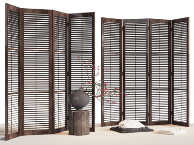 现代中古风百叶窗隔断3d模型 现代中古风百叶窗隔断