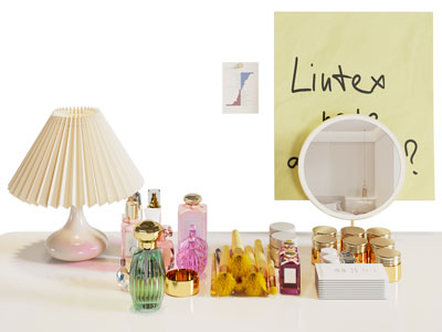现代化妆品 镜子 台灯摆件组合
